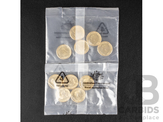 Ten Australian RAM UNC Commemorative Two Dollar Coins Including 2021 Indigenous Military Service and 2024 War Animals Remembrance