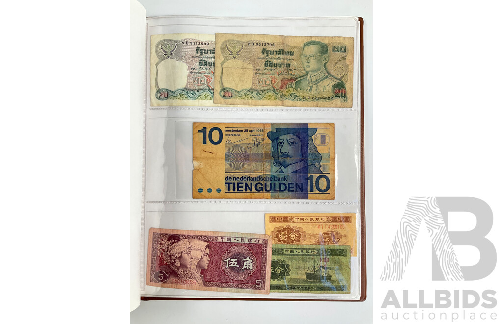 Album of International Banknotes Including Consecutive India Twenty Rupees, Three Consecutive Cambodia One Thousand Riels, Two Consecutive Philippines Twenty Pisos, Australian 1985 Two Dollar, Vintage China, Netherlands.........