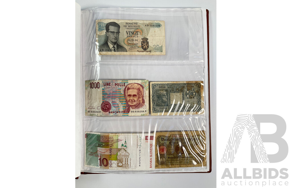 Album of International Banknotes Including Consecutive India Twenty Rupees, Three Consecutive Cambodia One Thousand Riels, Two Consecutive Philippines Twenty Pisos, Australian 1985 Two Dollar, Vintage China, Netherlands.........