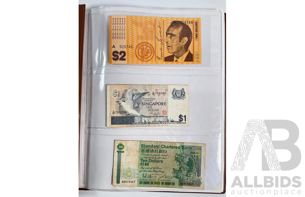 Album of International Banknotes Including Consecutive India Twenty Rupees, Three Consecutive Cambodia One Thousand Riels, Two Consecutive Philippines Twenty Pisos, Australian 1985 Two Dollar, Vintage China, Netherlands.........