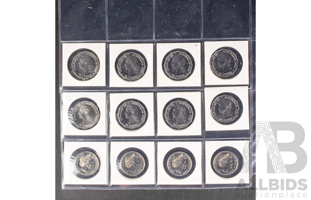 Collection of Australian Commemorative Coins Including Fifty Cents, Eleven 2024 UNC Fifty Years of NAIDOC Committee, 2001 Federation South Australia, 2016 Fifty Years Decimal Currency..........
