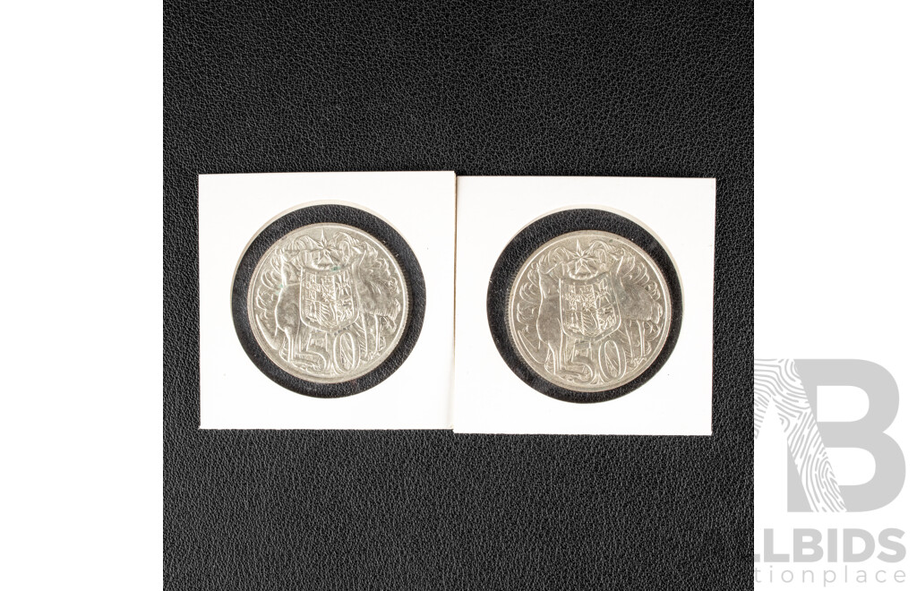 Two Australian 1966 Round Silver Fifty Cent Coins .800