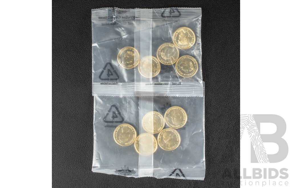 Ten Australian RAM UNC Commemorative Two Dollar Coins Including 2024 War Animals Remembrance and 2020 Seventy Five Years End of WW2