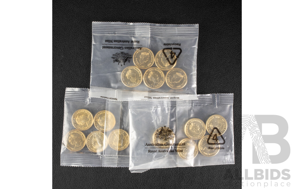 Fifteen Australian RAM UNC Commemorative Two Dollar Coins Including 2021 Ambulance Services, 2020 Firefighters, 2022 Frontline Workers