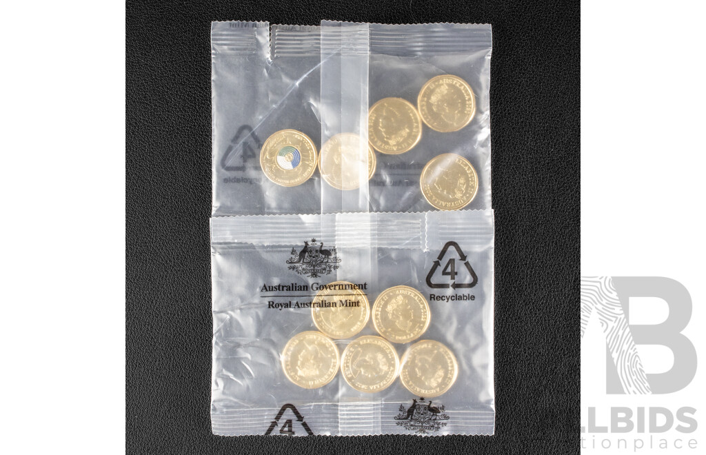 Ten Australian RAM UNC Commemorative Two Dollar Coins Including 2022 Seventy Fifth Anniversary of Peacekeeping and 2020 Seventy Five Years End of WW2