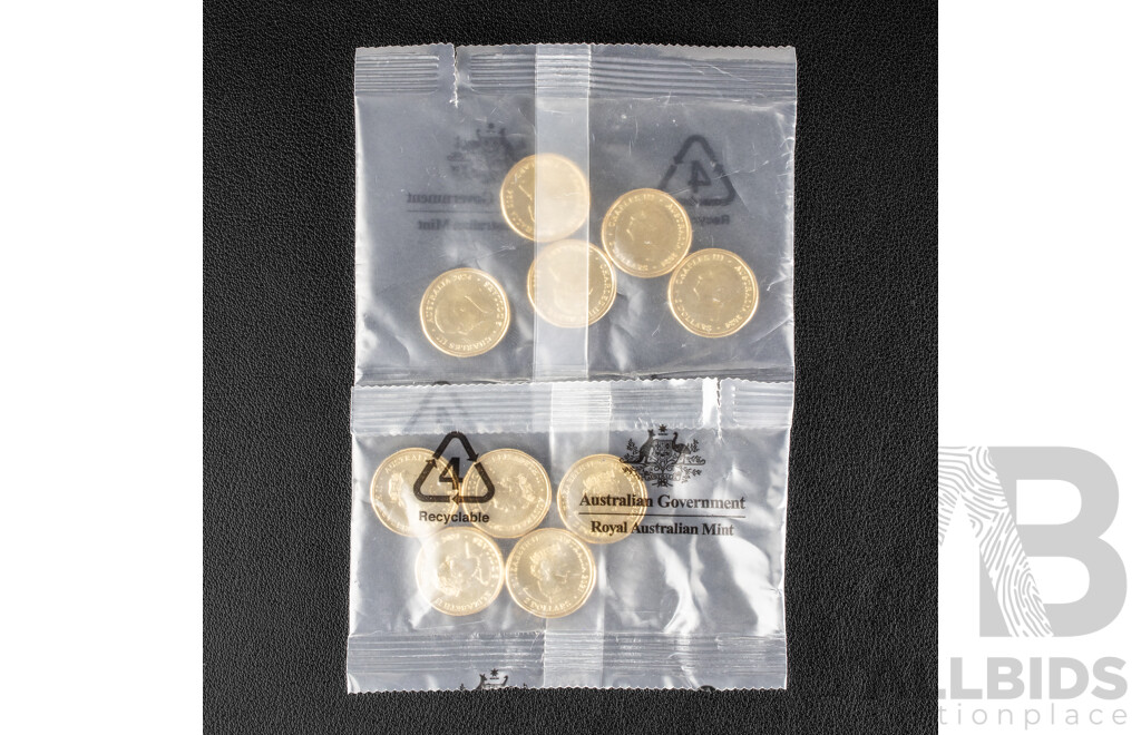 Ten Australian RAM UNC Commemorative Two Dollar Coins Including 2021 Indigenous Military Service and 2024 War Animals Remembrance