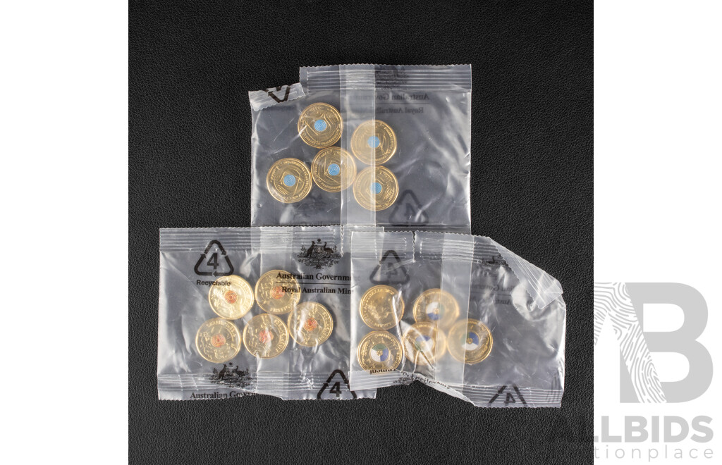 Fifteen Australian RAM UNC Commemorative Two Dollar Coins Including 2022 Seventy Fifth Anniversary of Peacekeeping and 2020 Seventy Five Years End of WW2, 2020 Firefighters