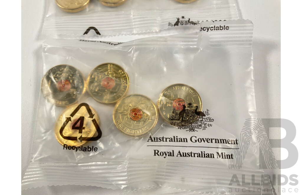 Fifteen Australian RAM UNC Commemorative Two Dollar Coins Including 2021 Ambulance Services, 2020 Firefighters, 2022 Frontline Workers