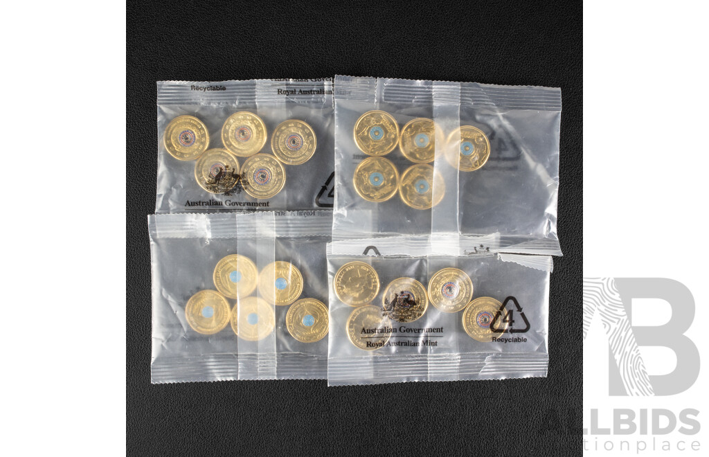 Twenty Australian RAM UNC Commemorative Two Dollar Coins Including Ten 2022 Seventy Fifth Anniversary of Peacekeeping and Ten 2021 Indigenous Military Service