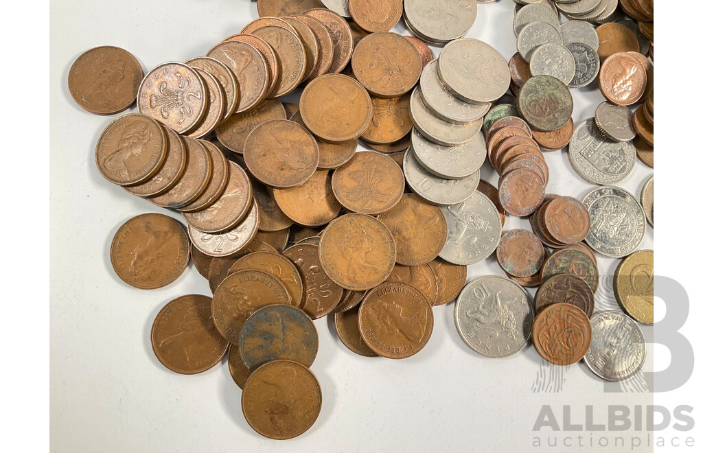 Collection of Vintage International Coins Including Australian Pennies, One and Two Cents, United Kingdom, France, Fiji, USA, China - Approximately 1.9 Kilograms