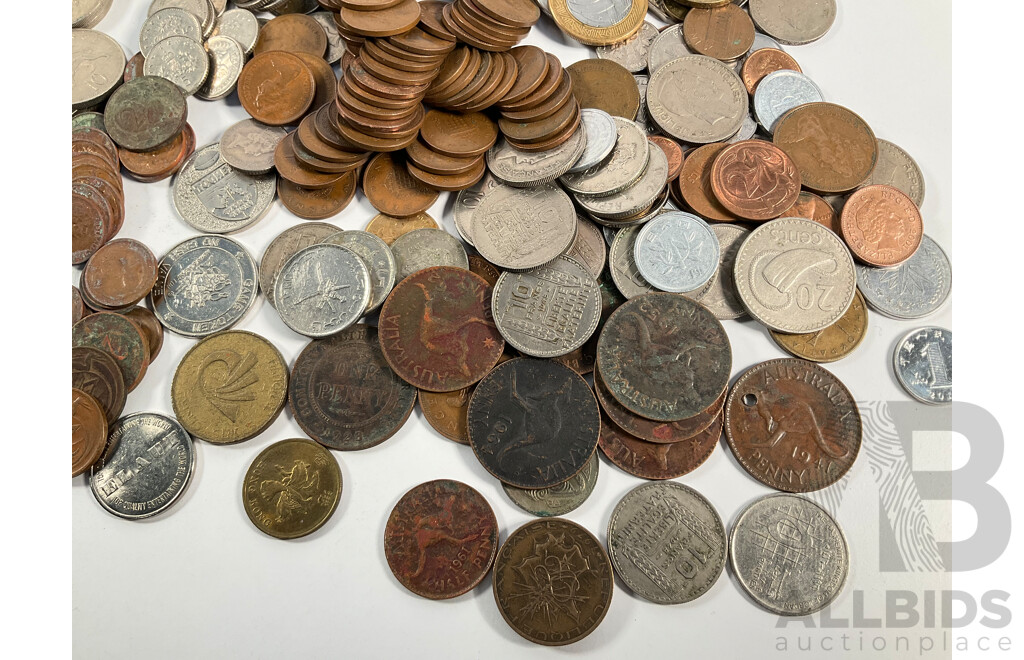Collection of Vintage International Coins Including Australian Pennies, One and Two Cents, United Kingdom, France, Fiji, USA, China - Approximately 1.9 Kilograms