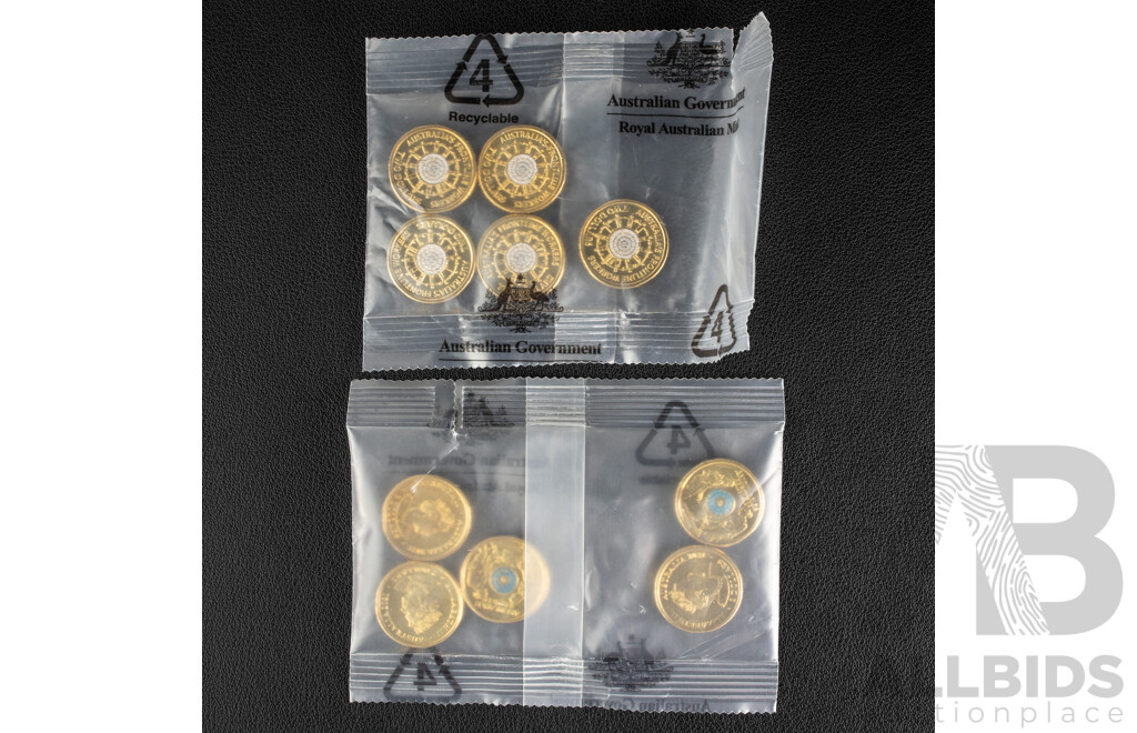Ten Australian RAM UNC Two Dollar Coins, Five 2022 Frontline Workers and Five 2021 Ambulance Service