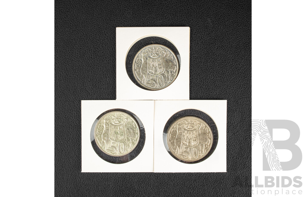 Three Australian 1966 Round Silver Fifty Cent Coins .800