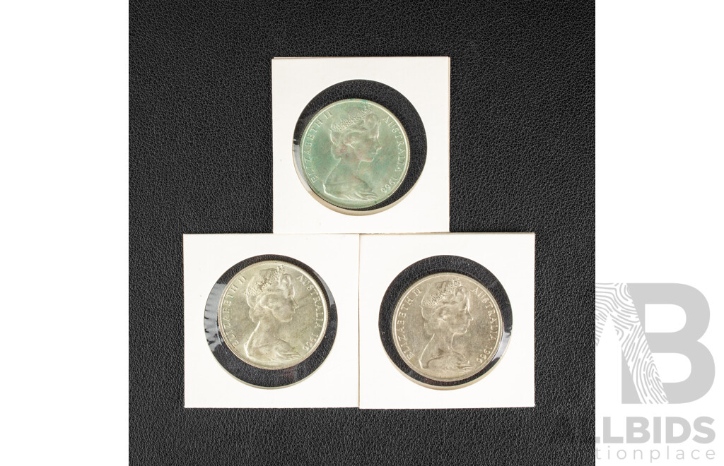 Three Australian 1966 Round Silver Fifty Cent Coins .800