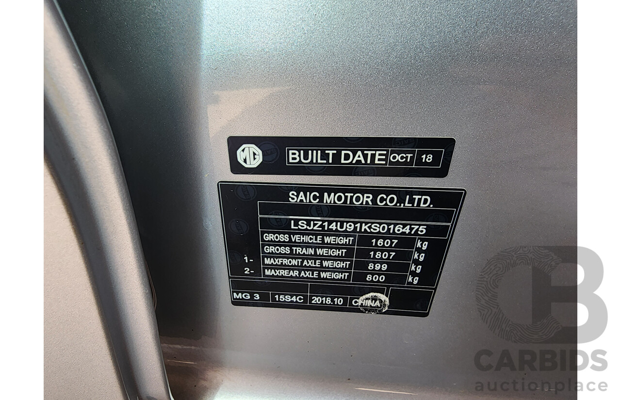 2/2019 M.G. MG3 Core MY18 Update 5d Hatchback Silver 1.5L