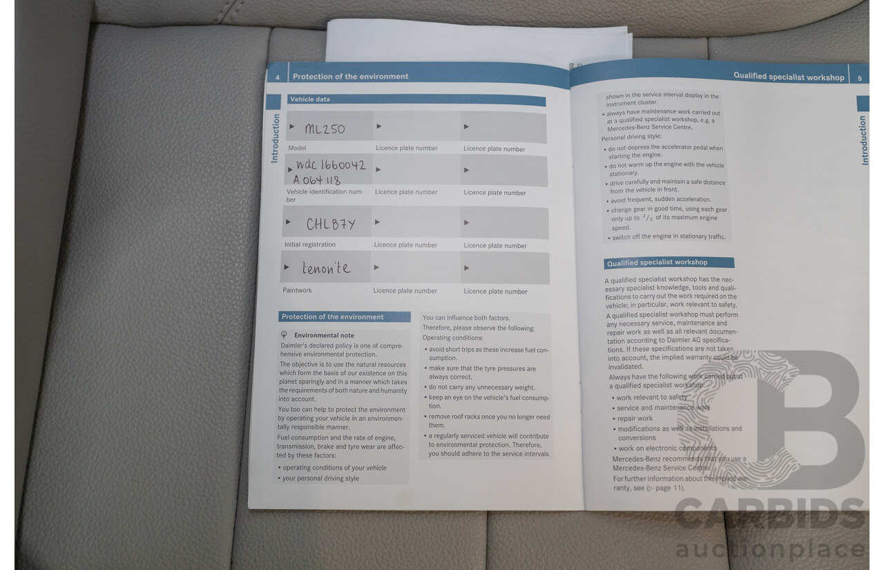 5/2012 Mercedes-Benz ML 250 CDI Bluetec (AWD) 166 4D Wagon Steel Grey Metallic Turbo Diesel 2.1L