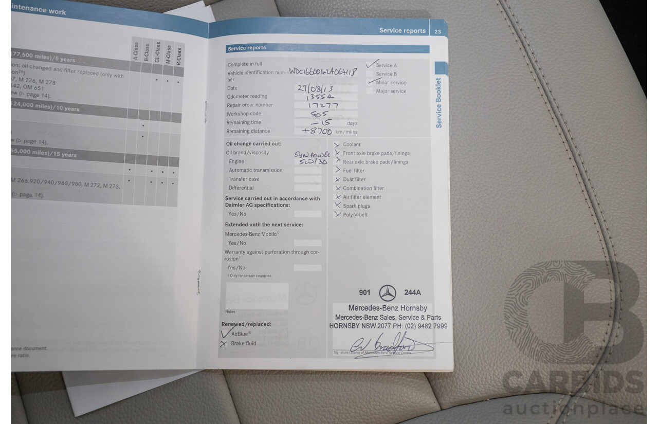 5/2012 Mercedes-Benz ML 250 CDI Bluetec (AWD) 166 4D Wagon Steel Grey Metallic Turbo Diesel 2.1L