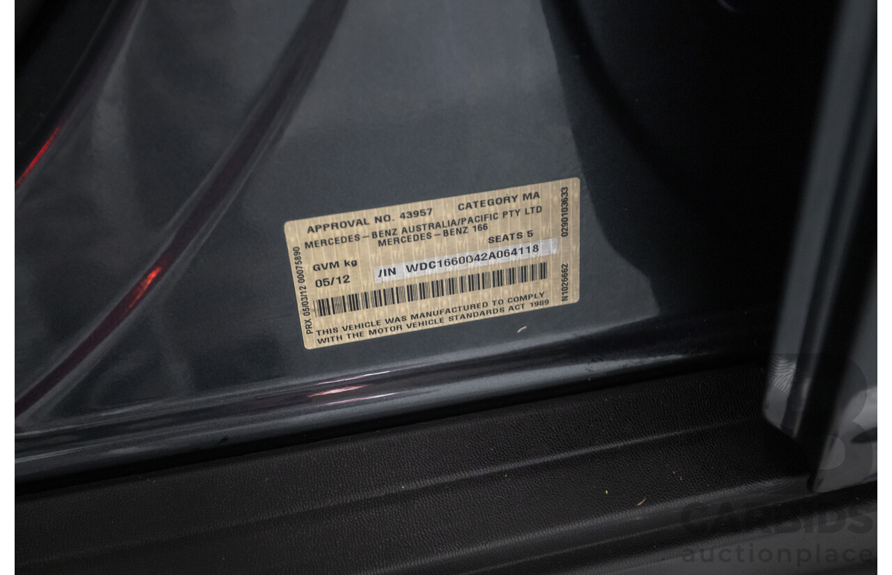 5/2012 Mercedes-Benz ML 250 CDI Bluetec (AWD) 166 4D Wagon Steel Grey Metallic Turbo Diesel 2.1L