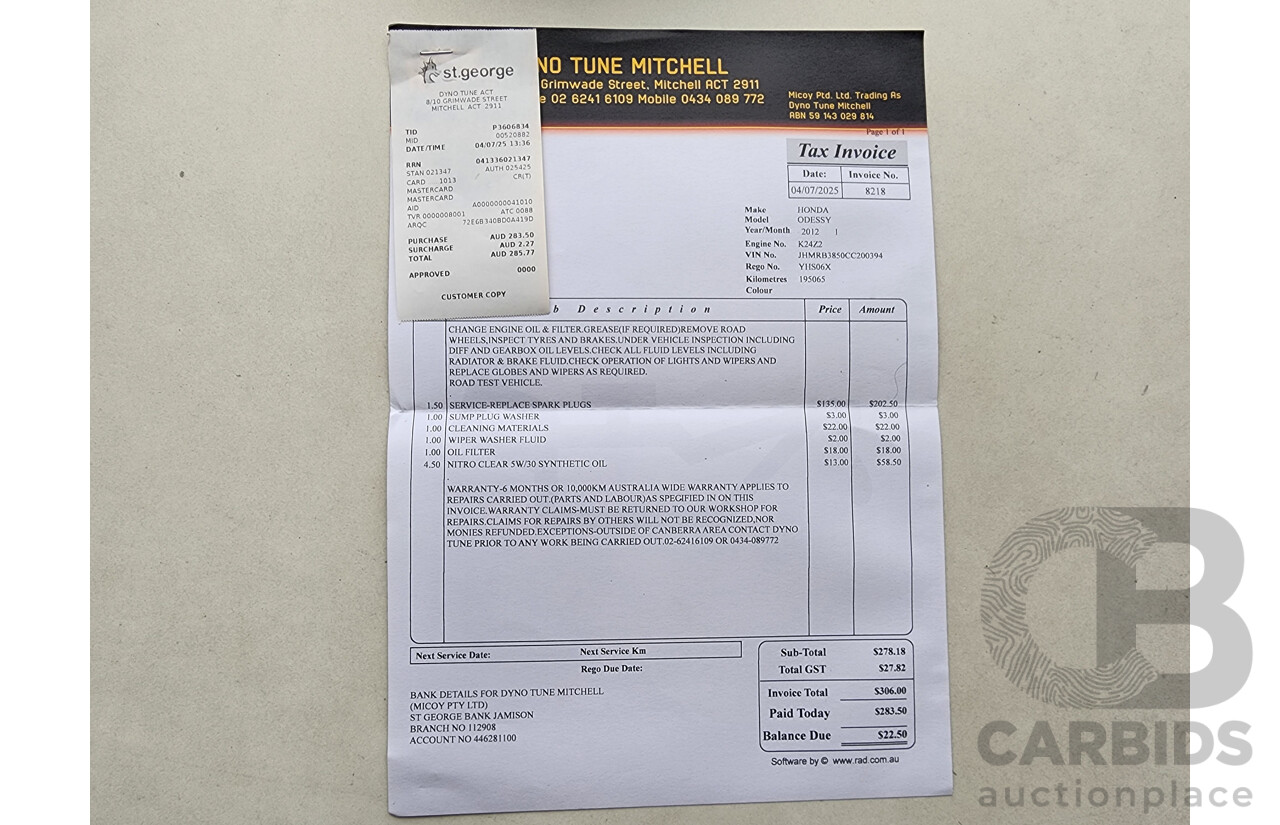 1/2012 Honda Odyssey Luxury RB MY12 4d Wagon Grey 2.4L