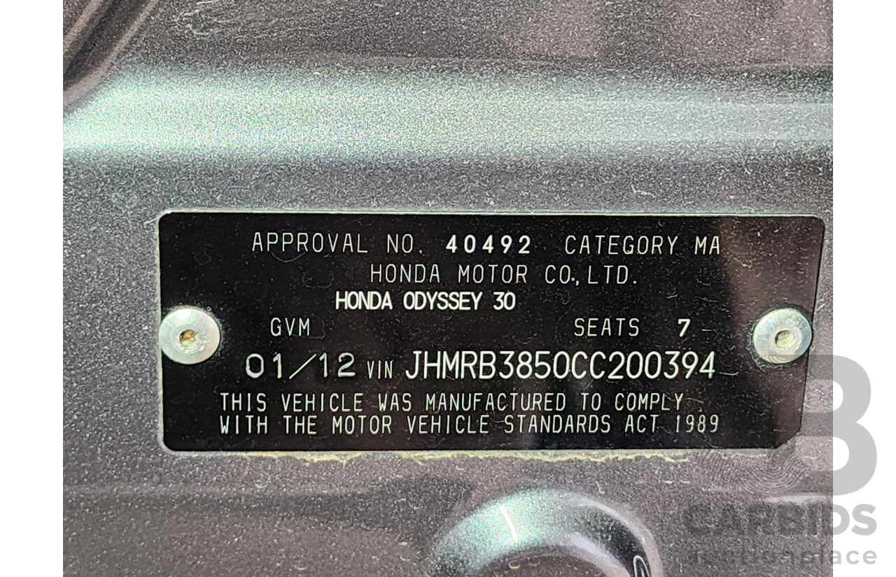 1/2012 Honda Odyssey Luxury RB MY12 4d Wagon Grey 2.4L