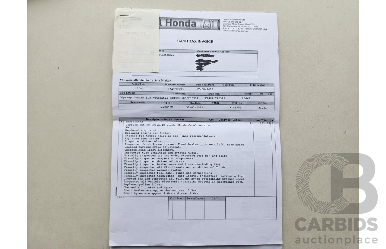 1/2012 Honda Odyssey Luxury RB MY12 4d Wagon Grey 2.4L