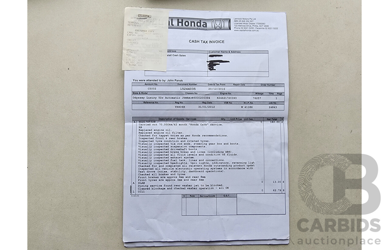 1/2012 Honda Odyssey Luxury RB MY12 4d Wagon Grey 2.4L