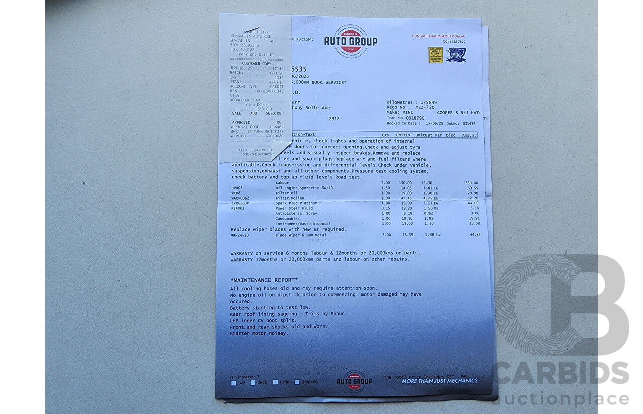 9/2002 Mini Cooper S R53 2d Hatchback Blue 1.6L