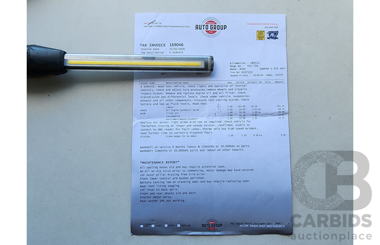 9/2002 Mini Cooper S R53 2d Hatchback Blue 1.6L