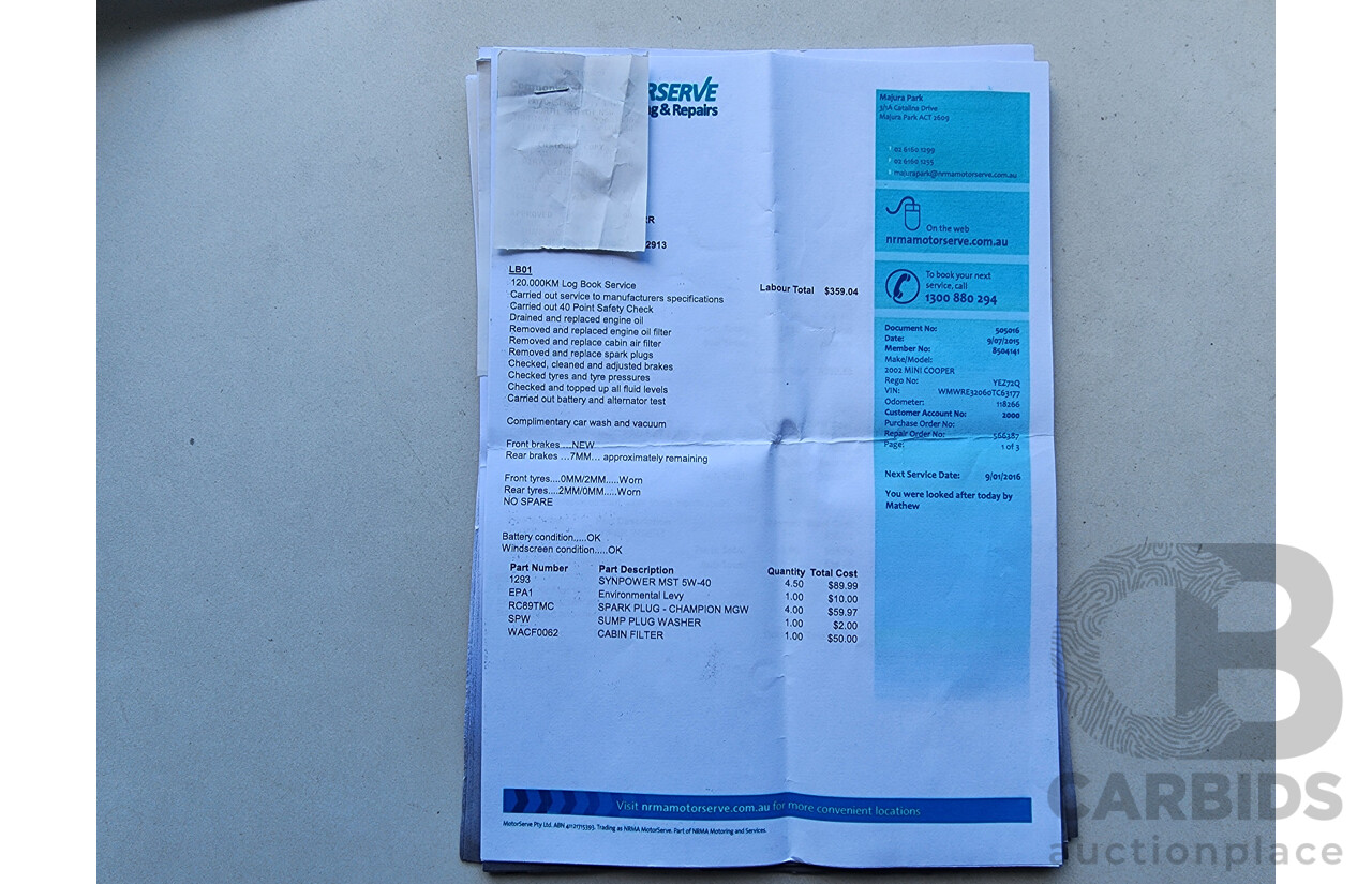 9/2002 Mini Cooper S R53 2d Hatchback Blue 1.6L