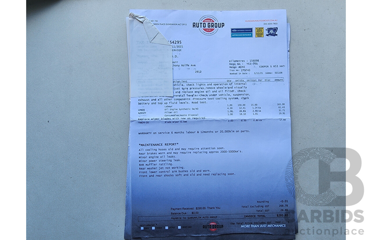 9/2002 Mini Cooper S R53 2d Hatchback Blue 1.6L