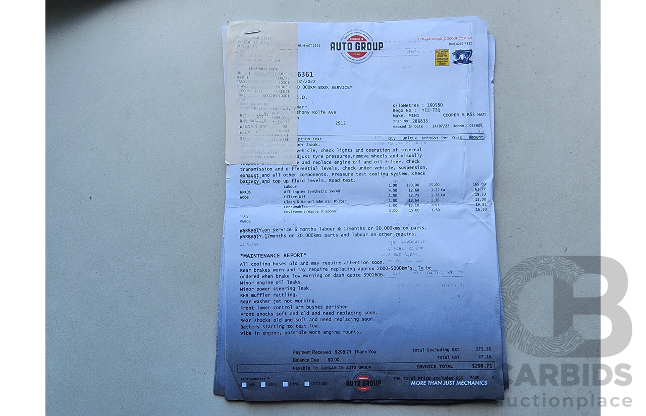 9/2002 Mini Cooper S R53 2d Hatchback Blue 1.6L