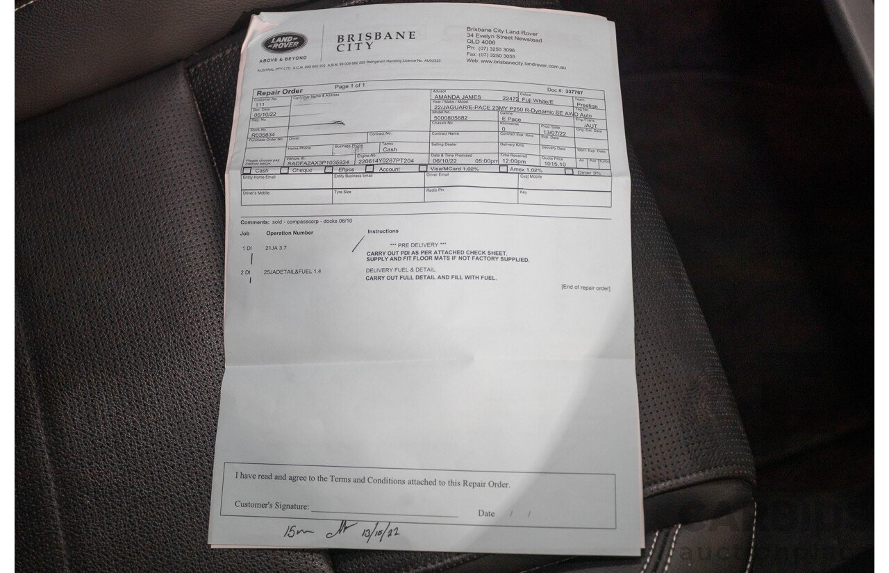 10/2022 Jaguar E-Pace P250 R-Dynamic SE (AWD) X540 MY23 4D Wagon Polaris White Turbo 2.0L - 183kW