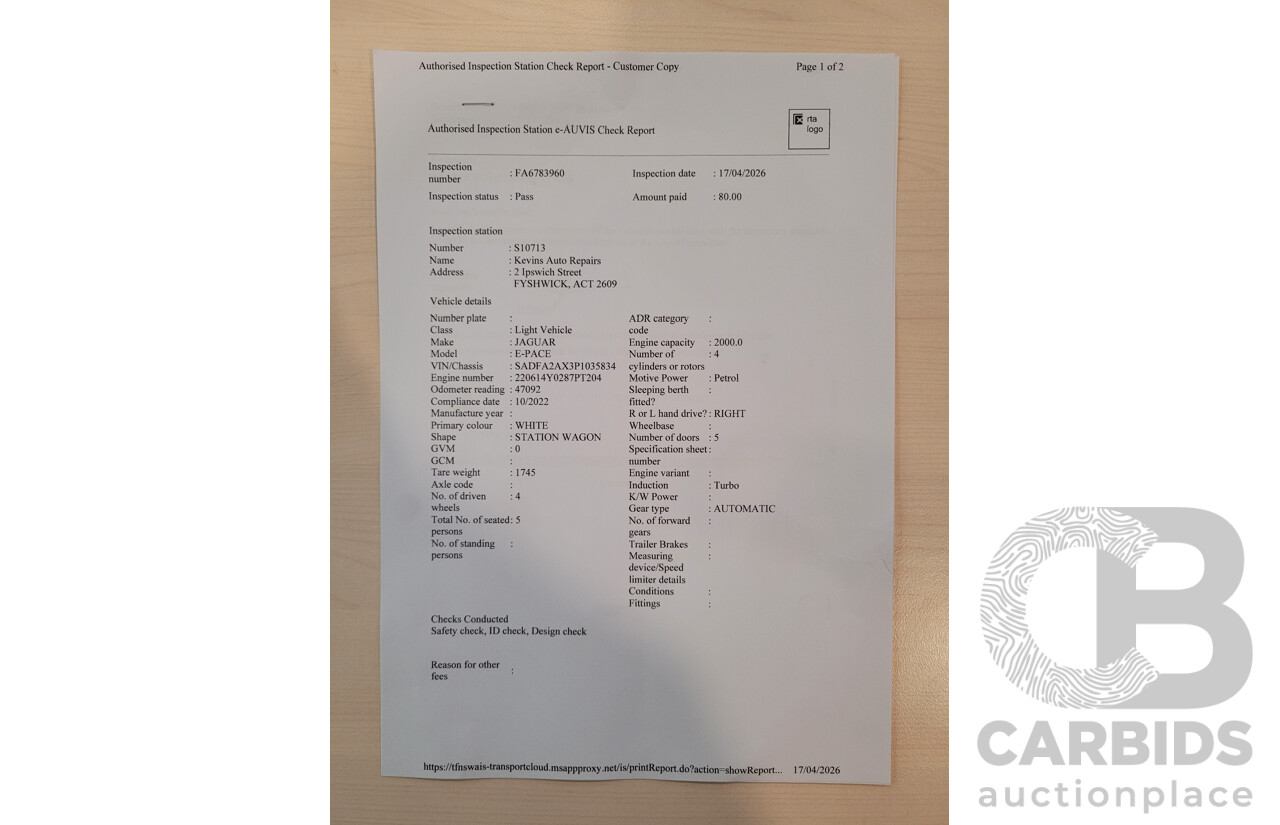 10/2022 Jaguar E-Pace P250 R-Dynamic SE (AWD) X540 MY23 4D Wagon Polaris White Turbo 2.0L - 183kW