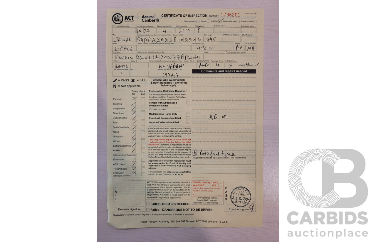 10/2022 Jaguar E-Pace P250 R-Dynamic SE (AWD) X540 MY23 4D Wagon Polaris White Turbo 2.0L - 183kW