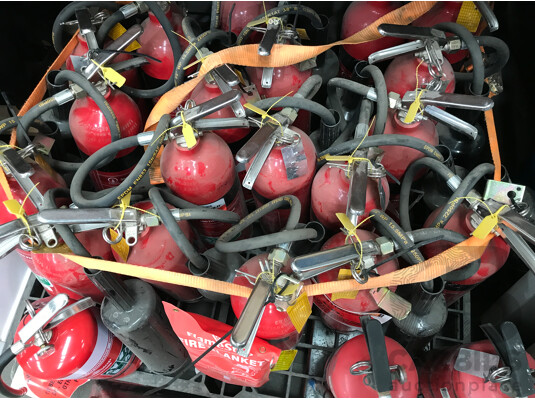 1663354 · Pallet Lot of Assorted Fire Extinguishers with Fire Blanket