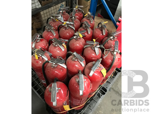 1663309 · Pallet Lot of 360 Degree Fire Extinguishers with Fire Extinguisher Case