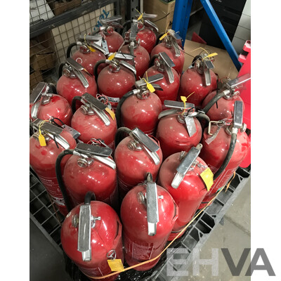 Pallet Lot of 360 Degree Fire Extinguishers with Fire Extinguisher Case