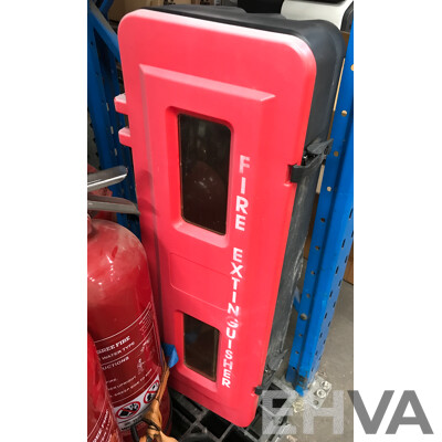 Pallet Lot of 360 Degree Fire Extinguishers with Fire Extinguisher Case