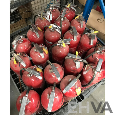 Pallet Lot of 360 Degree Fire Extinguishers with Fire Extinguisher Case
