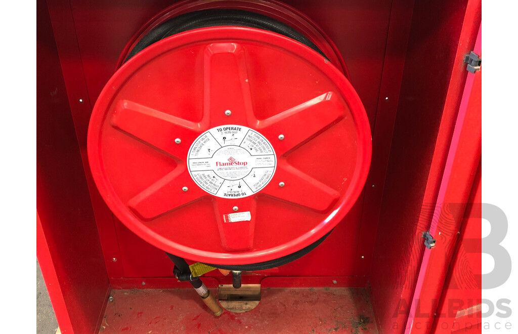 FlameStop Fire Hose with Reel, Plumbing and Cabinet
