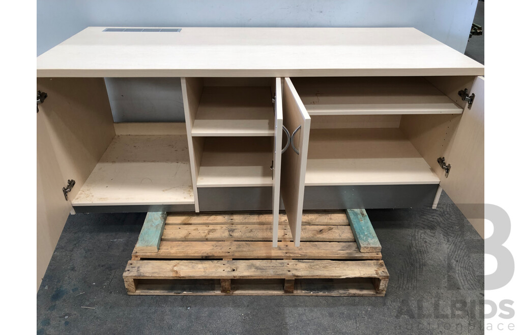 Custom Built Beech Veneer Credenza with Bar Fridge Cavity