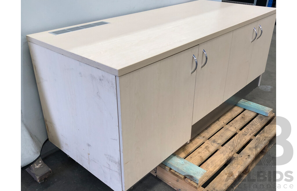 Custom Built Beech Veneer Credenza with Bar Fridge Cavity