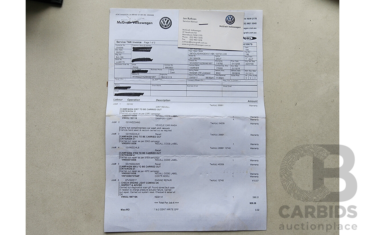 2/2009 Volkswagen Golf 2.0 TDI 1K MY09 5d Hatchback Silver 2.0L