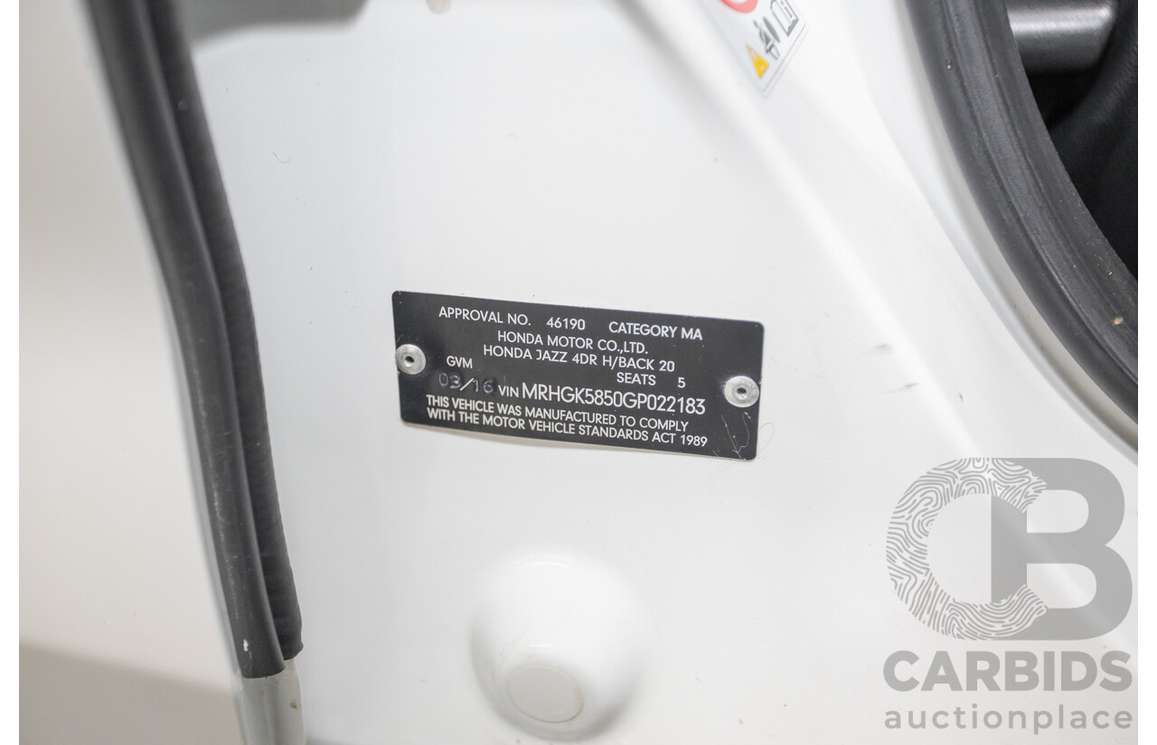 03/2016 Honda Jazz VTi GK MY16 5D Hatchback Orchid White Pearl 1.5L