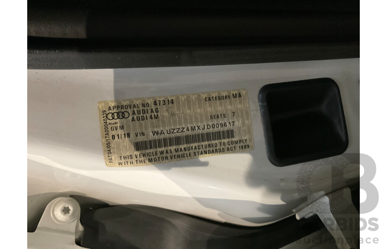 12/2017 Audi Q7 3.0 TDI Quattro (200 kW AWD) 4M MY18 4d Wagon Glacier White Metallic Turbo Diesel V6 3.0L