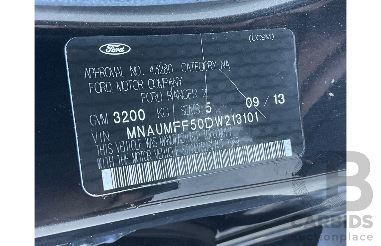 9/2013 Ford Ranger XLT 3.2 (4x4) PX Dual Cab Utility Black Mica Turbo Diesel 3.2L