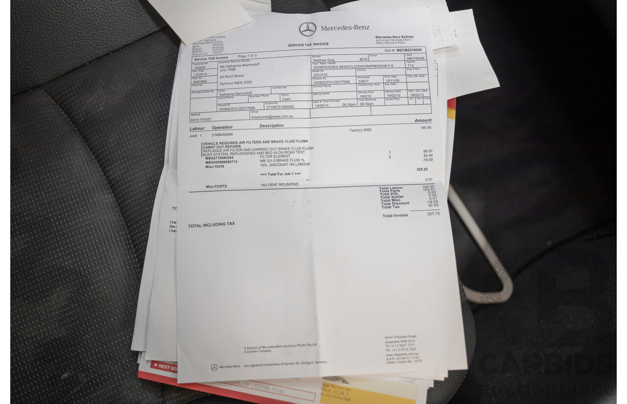 02/2010 Mercedes-Benz CLC200 Kompressor 203 MY10 2D Coupe Solid Black Supercharged 1.8L