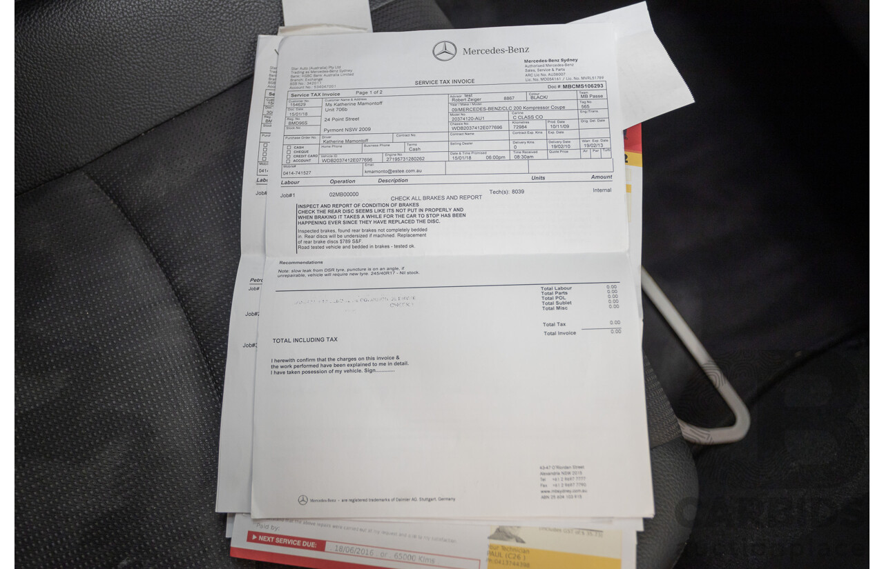 02/2010 Mercedes-Benz CLC200 Kompressor 203 MY10 2D Coupe Solid Black Supercharged 1.8L