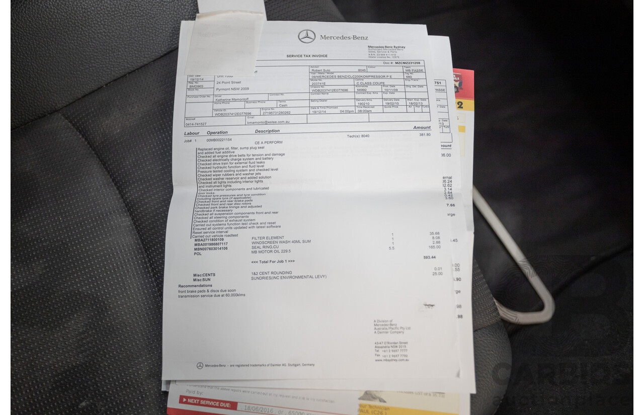 02/2010 Mercedes-Benz CLC200 Kompressor 203 MY10 2D Coupe Solid Black Supercharged 1.8L