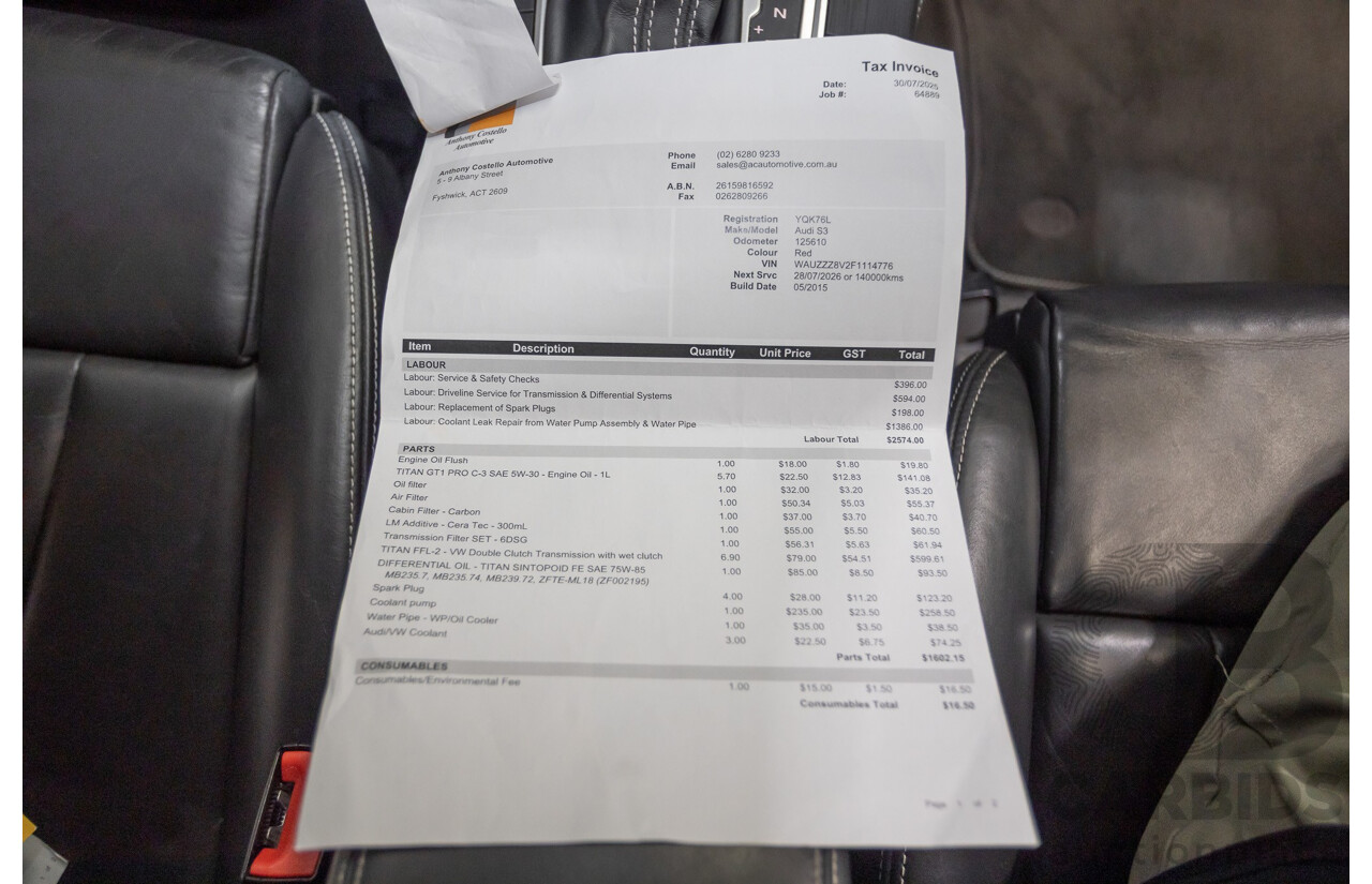 5/2015 Audi S3 2.0 TFSI Quattro (AWD) 8V MY15 4D Sedan Misano Red Pearlescent Turbo 2.0L